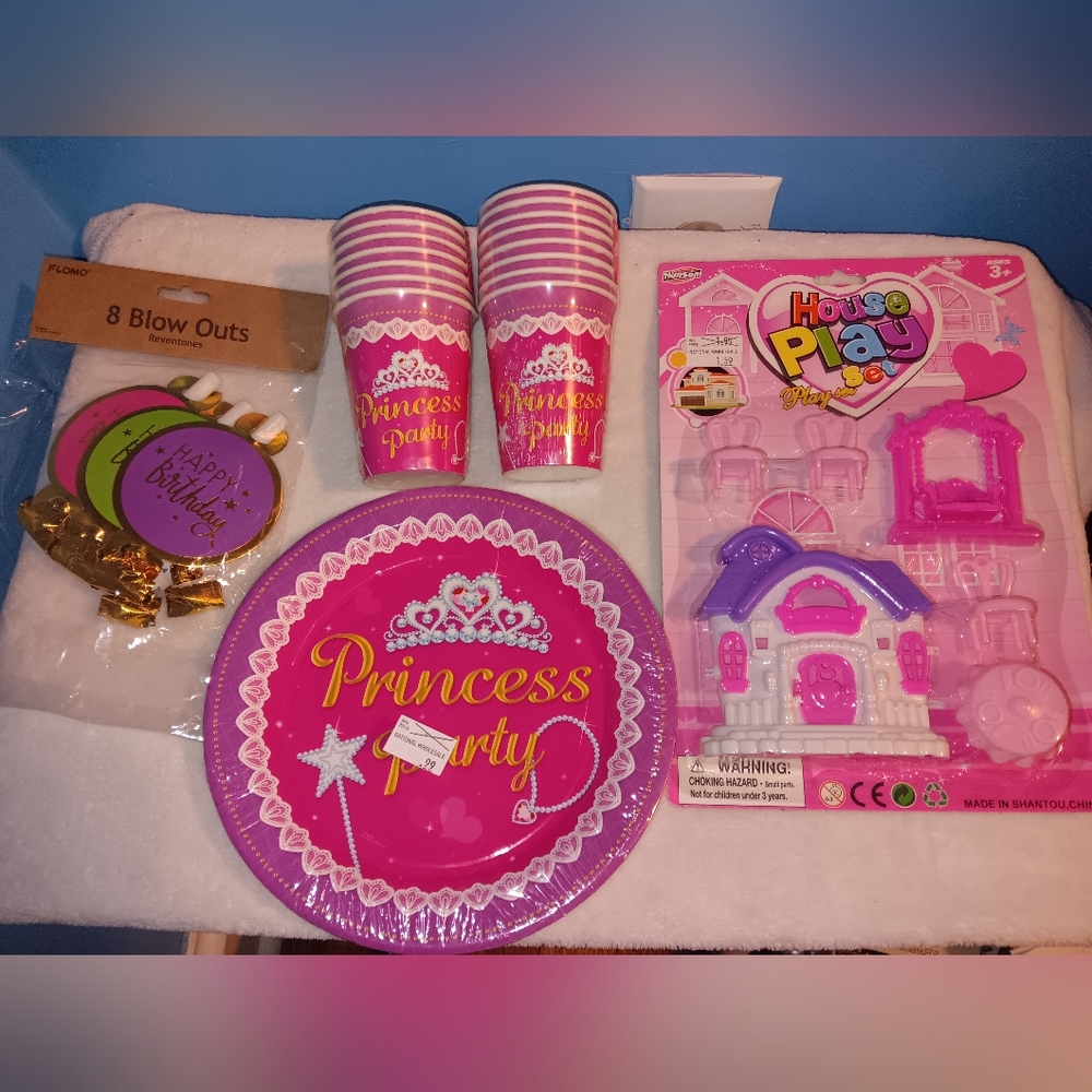 Girls Pink Princess Party Birthday Set Pre-owned
